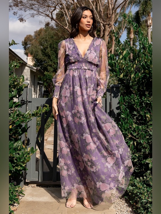 Baltic Born Dresses & Skirts - Baltic Born Layla Tulle Maxi Dress Purple Floral Sheer Romantic Wedding XL
